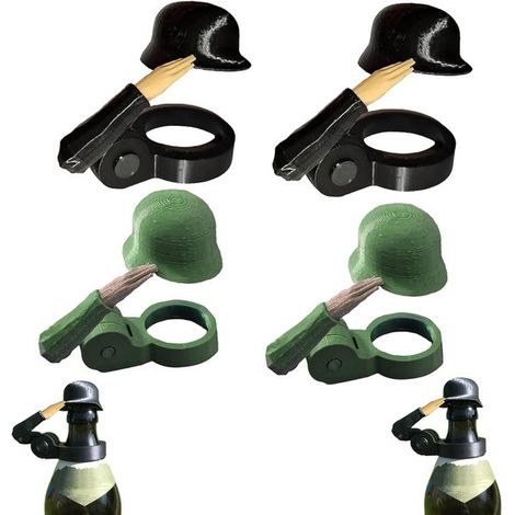 Tapones para botellas de cerveza con el saludo militar, 4 unidades, Impresión 3D, Tapones repelentes de insectos, Ecológicos, Negro + Verde (1/5)