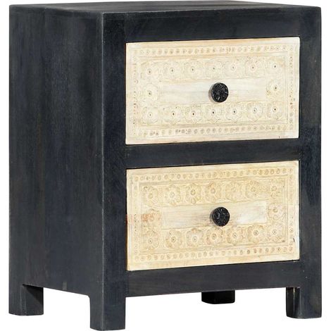 vidaXL Mesita de noche tallada madera maciza de mango gris 40x30x50 cm (1/5)