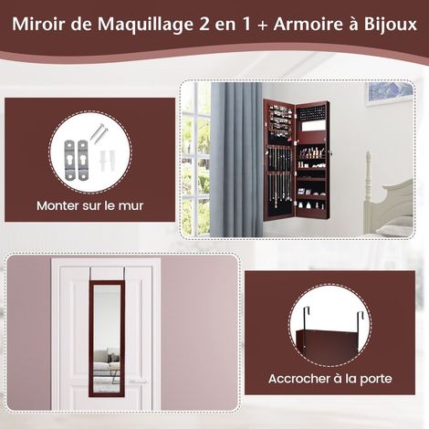 Armoire à bijoux avec miroir, meuble cosmétique avec étagères doublées, crochets et compartiments - marron (1/5)