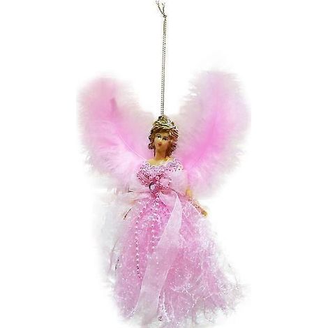 Mini pendentif ange princesse pour sapin de Noël, ailes argentées, rose, référence 02 (1/5)