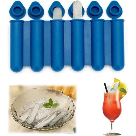 BUNTHAUS Moules en silicone pour mini glaçons avec couvercles, étroits et longs, faciles à pousser et à poser, pour faire 6 bouteilles d'eau, adaptés pour remplir des boissons en bouteille (Bleu) (1/3)