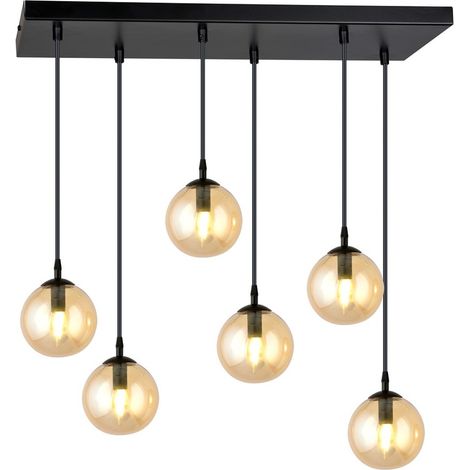 Lampada a Sospensione Cosmo, Acciaio verniciato a polvere, Vetro, Nero, Ambra, 65x120x22 cm