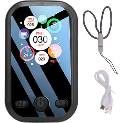Moniteur de qualité de l'air PM2.5, PM10, PM1.0, détecteur d'humidité, écran LCD, mini appareil portable noir (1/5)