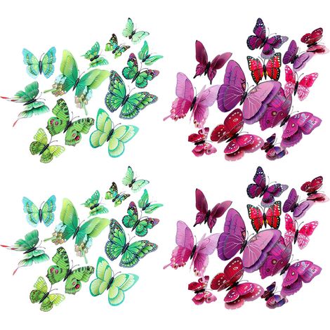 Autocollant Papillon 3D - Décor Murale DIY avec Aimants - Pour Fête Anniversaire Mariage Décoration Intérieure - 48 Pièces (1/5)
