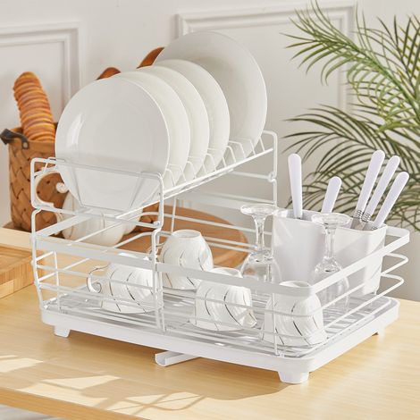 2-Tier Metal Dish Rack with Utensil Holder Dish Drainer (1/5)