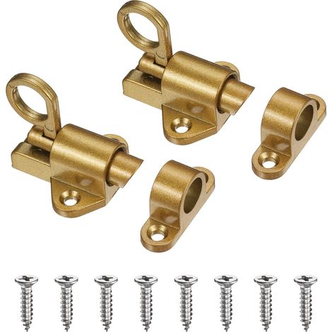 2-Pack Loquets Auto-Fermants, Loquet À Ressort En Alliage D'Aluminium Avec Vis Pour Porte De Placard/Fenêtre/Portail, Verrou Automatique À Ressort Pour Porte Coulissante [Doré] (1/5)