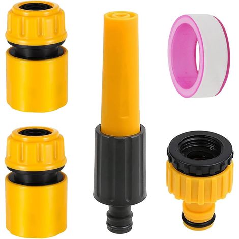 Kit de raccordement pour tuyau d'arrosage comprenant un raccord double, un raccord d'extrémité et un raccord rapide compatible avec les pistolets ou lances d'arrosage Gardena. (1/5)