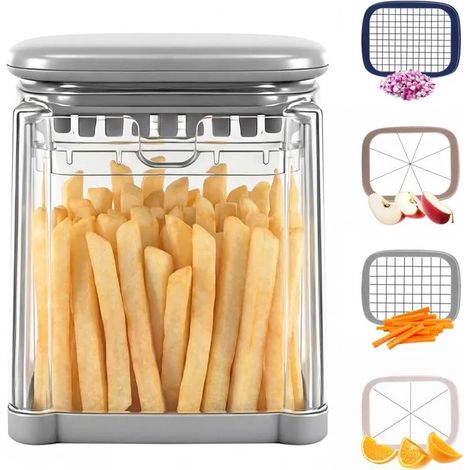 Coupe Frite, Coupe Legumes Multifonctions, 4 en 1 Mandoline Cuisine, Decoupe Legumes Manuel avec 4 Lames Réglable (1/5)