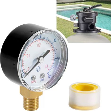 Manomètre de pression pour filtre de piscine ECX270861 Interface standard 1/4" NPT Cadran haute définition à double échelle (0-60 PSI/0-4 bar) Compatible avec le système de filtration à sable et di (1/4)