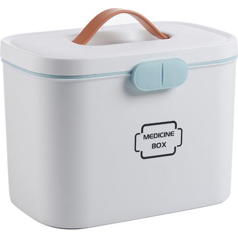 Boîte à Médicaments Familiale Portable - Boîte de Premiers Secours ABS Double Couche - Organiseur avec Poignée et Fermeture Clip (18x21x28.5 cm)