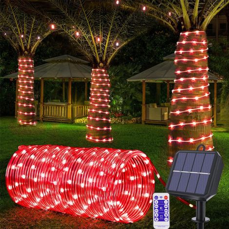 Guirnalda de luces solares de 7 metros, 100 LED, 8 modos de iluminación, ideal para jardines, piscinas y decoración navideña - Rojo