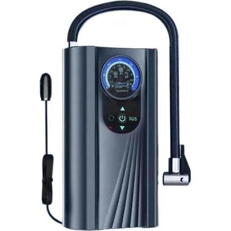 Compresseur de pneu portable électrique pour voiture, moto et vélo, pompe à air automatique avec manomètre, noir (1/5)