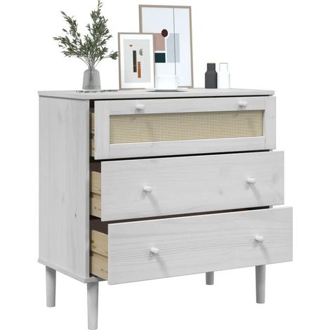 vidaXL Kommode SENJA Weiß Rattan-Look Kiefernholz