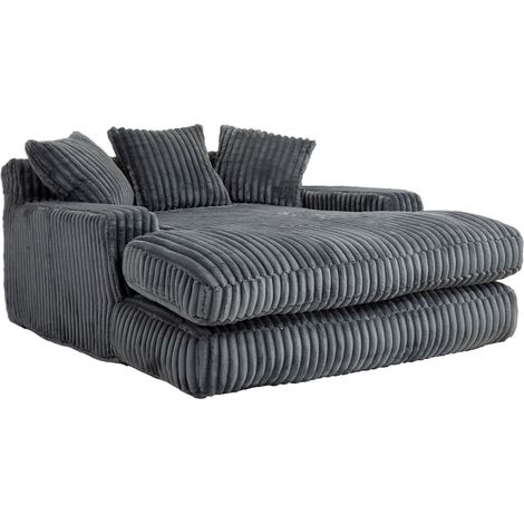 fauteuil relax 125x155 Cm En Velours Côtelé Gris Foncé, Méridienne Sans Montage, 3 Coussins (1/5)