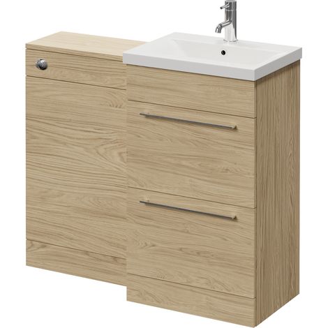 Napoli 390 Light Oak 1000mm 2 Drawer Vanity Unit Toilet Suite with Glide Basin - 1000mm - Chrome 320mm HandleWithout Kingston Toilet Pan