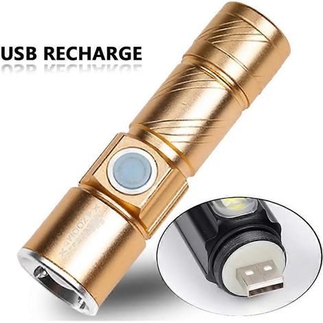 Mini lampe torche LED 3 modes, portable, télescopique et zoomable, rechargeable par USB, en alliage d'aluminium avec aimant intégré, noire (1/5)