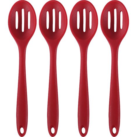 Lot de 4 cuillères à fentes en silicone, antiadhésives et résistantes à la chaleur, idéales pour la cuisson, le service et le mélange.
