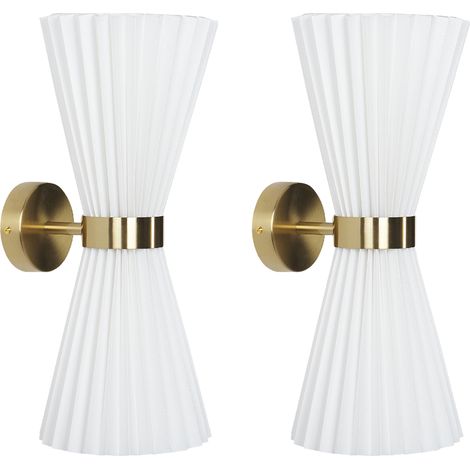 Conjunto de 2 lámparas de pared modernas foco pantalla de tela detalles de latón blanco Telang