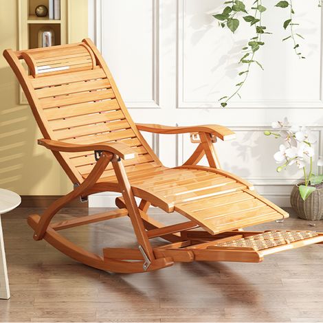 Mecedora de Jardín de Bambú Silla Tumbona Sillón Reclinable Plegable