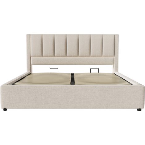 Cama canapé 160x200 cm con USB-C y portavasos ocultos, beige, sin colchón (1/5)
