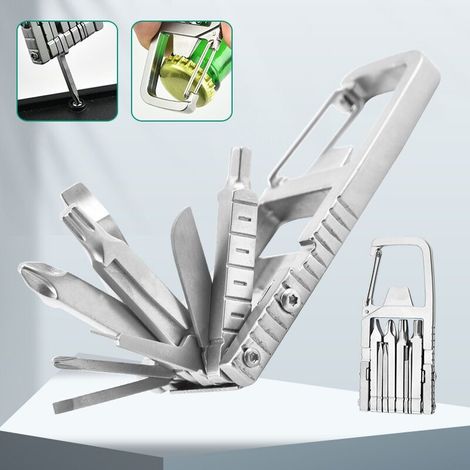 Porte-Clés Multitool, Combinaison de Clés Multi Tool 12 en 1 Pliable Vis Rotary Bit Décapsuleur Kit en Acier Inoxydable Set Folding Outdoor Tool (1/5)