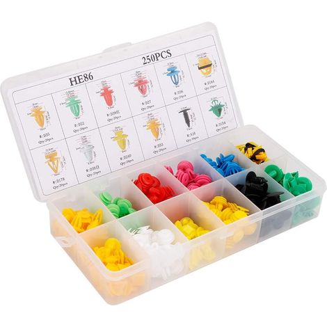 Kit de 250 Clips de Garniture de Porte de Voiture – Attaches à Punaises en Plastique de Haute qualité pour Retenue de Panneau de Porte, Clips de Pare-chocs, Garde-boue – Rivets de Carrosserie (1/5)
