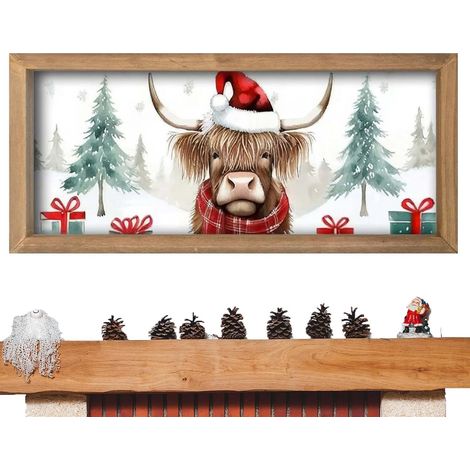 Art Mural Panneau Animal En Bois Art Mural Vache Highland Bois pour Salle de Bain pour Bibliothèque Salle de Bain Cuisine Café Intérieur Fêtes (1/5)