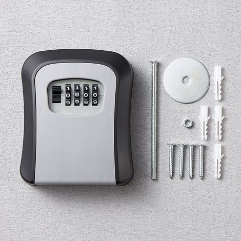 Gris Boîte à Clé Sécurisée, avec Serrure 4 Chiffres à Code Supérieur Grand Clés Boîte, étanche à l'eau et à la Rouille,Boite a Clef Mural Pour une Utilisation en Intérieur et en Extérieur. (1/4)