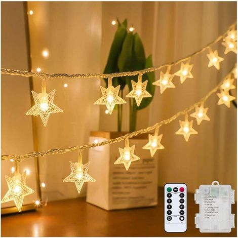 Paquet de 4 (blanc chaud) guirlande lumineuse étoile 3M 20 LED guirlande lumineuse alimentée par batterie (non incluse) intérieur extérieur étanche (1/5)