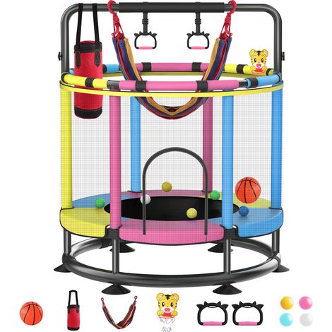 Magicfox – Trampoline pour enfants Ø150cm – Filet de sécurité surélevé – Cadre en acier anticorrosion – Charge max 200kg – Tapis de saut haute élasticité
