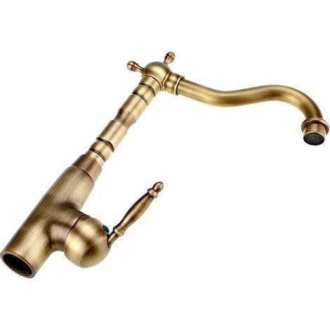 Rubinetto miscelatore per lavabo da cucina/bagno in ottone massiccio, stile antico retrò, con tubi per acqua calda e fredda.