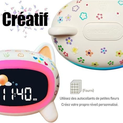 Réveil Enfant éducatif Jour/Nuit avec 2 Réveils Alarmes - Mode Weed-End - Veilleuse - Son de Sommeil - Rechargeable avec Secteur pour Enfant Fille Garçon (1/4)