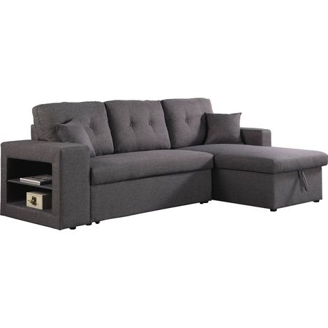 Habitat Et Jardin – Canapé d'angle convertible Axel – 3 places – Lin gris – Dimensions 233 x 146 x 86 cm – Couchage 192 x 136 cm avec espace de stockage