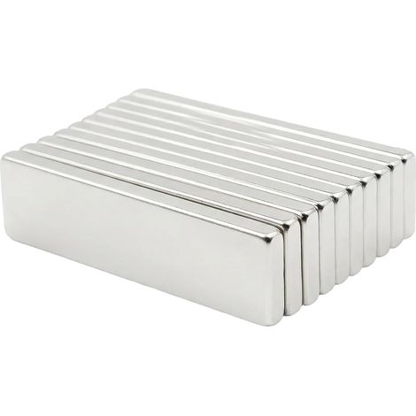 Lot de 10 aimants en néodyme rectangulaires, aimants neodyme super puissants pour réfrigérateur, Tableau Noir, Bureau, 40 x 10 x 3 mm (1/5)
