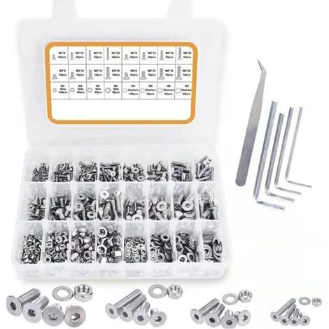 920-teiliges Set mit Sechskant-Flachkopfschrauben, Edelstahl 304, Schrauben, Muttern und Unterlegscheiben M3, M4, M5, M6 für Heimwerker und Reparaturen (1/4)