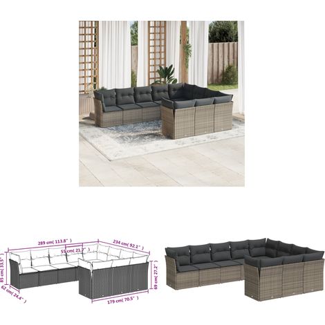 10-tlg. Garten-Sofagarnitur mit Kissen Grau Poly Rattan - Gartensorte - Outdoor Möbel - Lounge Set - Esszimmergarnitur - Gartenlounge - Home & Living (1/3)