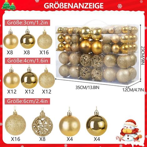 Lot de 100 boules de Noël dorées pour sapin de Noël, décorations scintillantes, opaques, brillantes, Ø 3, 4 et 6 cm (1/3)