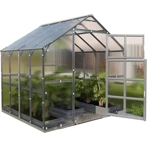 Serre en polycarbonate larg 2.35 m Jura Classique Maisonnette, Long 4.12 m