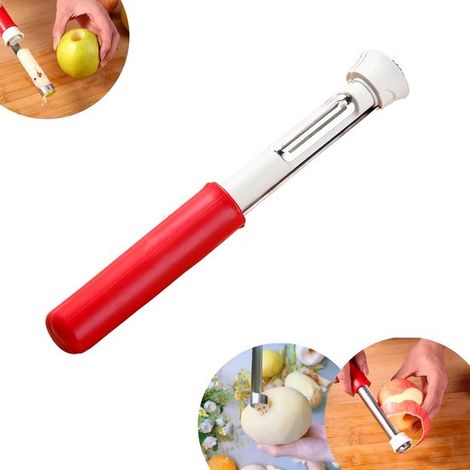 Rojo, Pelador telescópico de frutas y verduras, Descorazonador de manzanas multifuncional de acero inoxidable, Removedor de corazones de manzana (1/5)