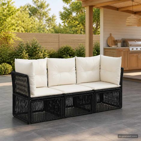 vidaXL Conjunto de sofás de jardín 3 uds. Negro ratán sintético (1/5)