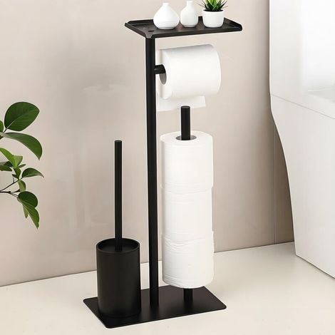 Toilet paper holder with toilet brush, stainless steel toilet roll holder with brush, no drilling required (1/5)