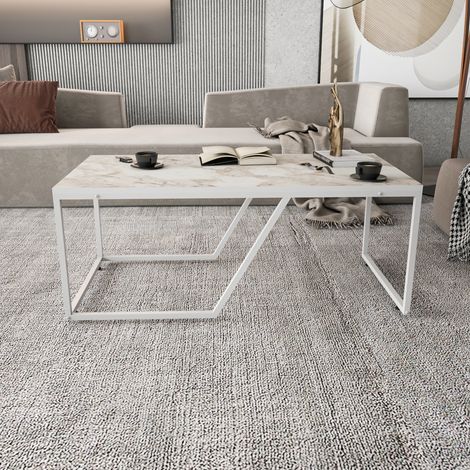 Decorotika Wendy Modern Table Basse Cocktail Table For Living Room Table Large Storage Space Tea Table Accent Table industrial Design - Blanc Marble Effect And Blanc (1/4)