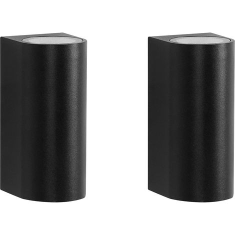 Set of 2 Outdoor Wall LED Light Lamps Black Aluminium 21 cm External Modern Design Garden Patio LAZARO (1/5)