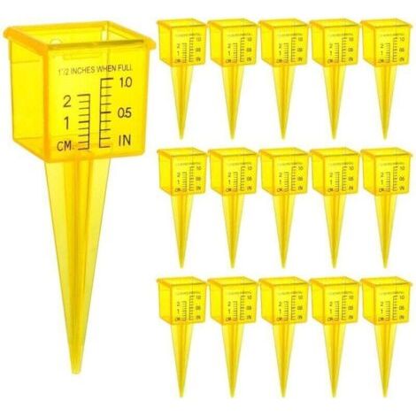 Lot de 15 jauges de Pluie de 3,5 cm avec Large Ouverture, Outil de Mesure de l'eau pour pelouse, Jardin, Cour, Jaune Vif, Transparent, zéro à 0,6 cm du Bas (1/4)