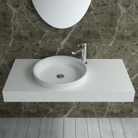 Distribain – Vasque suspendue en solid surface 1000 x 500 x 165 mm – Finition mate blanche – Fixations murales incluses – Design contemporain - SDPW13-C (1/3)