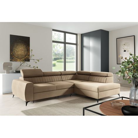 Ecksofa Schlafsofa Sofa TORONTO Stoff Element Beige Ottomane Rechts (1/4)