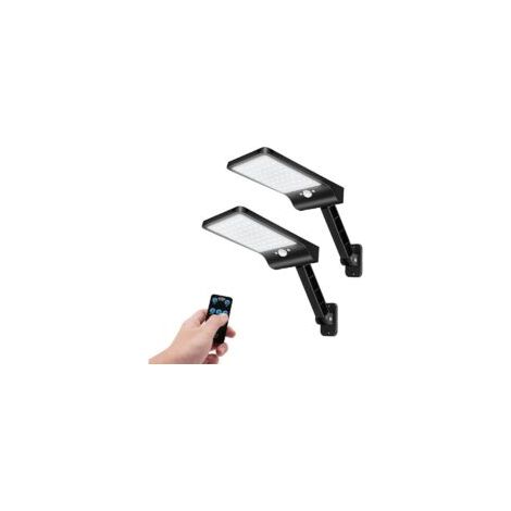 Lámpara solar para exteriores, 56 LED, con sensor de movimiento, 3 modos ajustables, resistente al agua IP65, potente, con control remoto (negro), Iluminación solar para exteriores - Crezuo