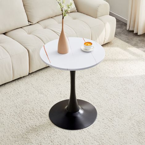 Beistelltisch 60x72 cm Weiß/Schwarz aus MDF und Metall mit Thermoform-Oberfläche und stabilem Mittelfuß (1/5)