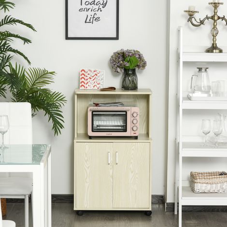 Meuble bas de cuisine HOMCOM avec 2 portes et étagère réglable sur roulettes, capacité de charge 70 kg, 60,4 x 40,3 x 97 cm, chêne