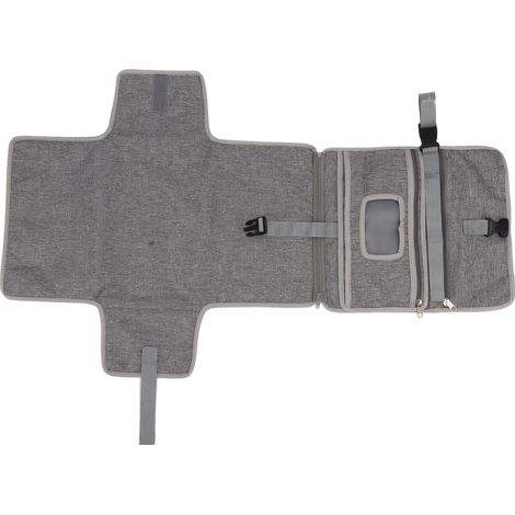 Matelas à langer portable et pliable en tissu Oxford doux et hypoallergénique, gris, avec plusieurs poches de rangement. (1/5)